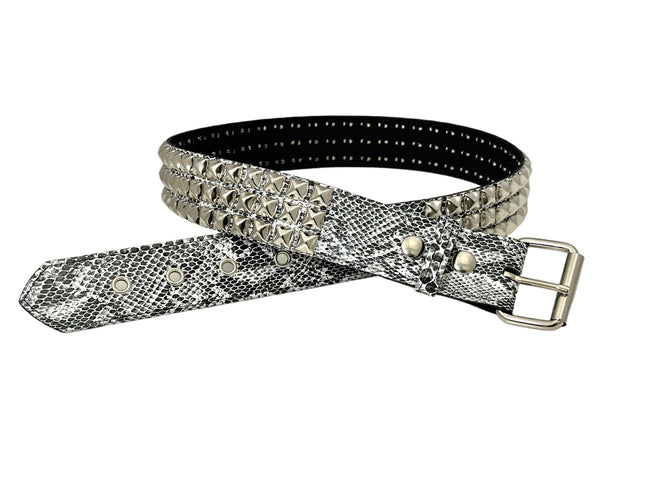 BT104SNK-WHITE SNAKE 3 ROW PYRAMID STUD BELT