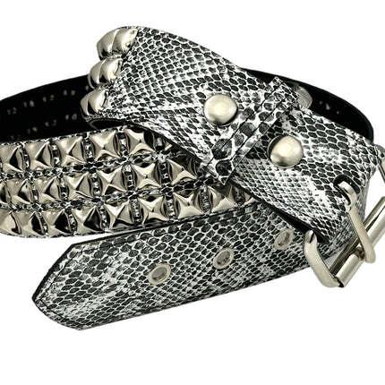 BT104SNK-WHITE SNAKE 3 ROW PYRAMID STUD BELT