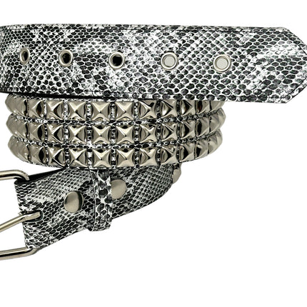 BT104SNK-WHITE SNAKE 3 ROW PYRAMID STUD BELT