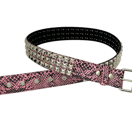 BT104 SNK-PINK SNAKE 3 ROW PYRAMID STUD BELT