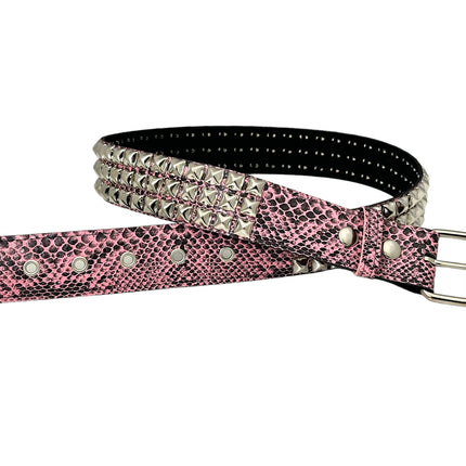 BT104 SNK-PINK SNAKE 3 ROW PYRAMID STUD BELT