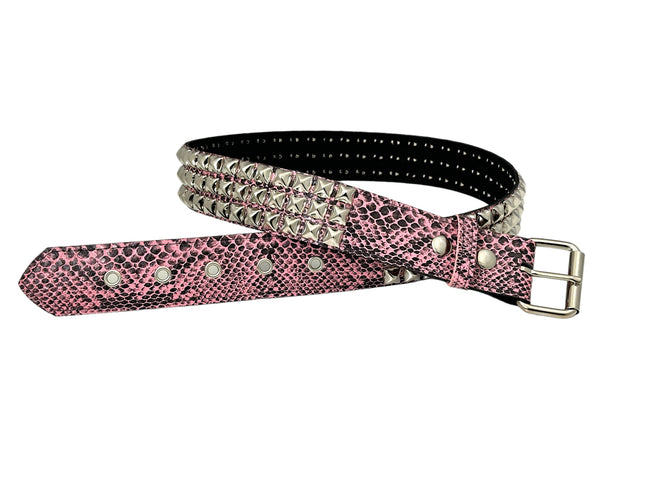 BT104 SNK-PINK SNAKE 3 ROW PYRAMID STUD BELT