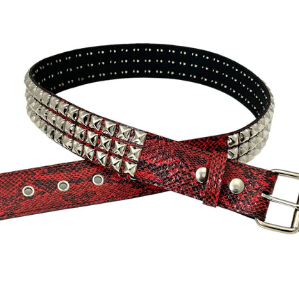 BT104SNK-RED SNAKE 3 ROW PYRAMID STUD BELT