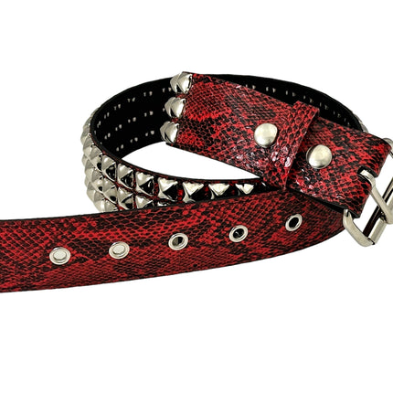 BT104SNK-RED SNAKE 3 ROW PYRAMID STUD BELT
