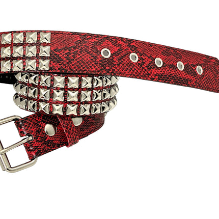 BT104SNK-RED SNAKE 3 ROW PYRAMID STUD BELT