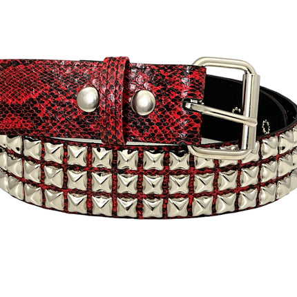 BT104SNK-RED SNAKE 3 ROW PYRAMID STUD BELT