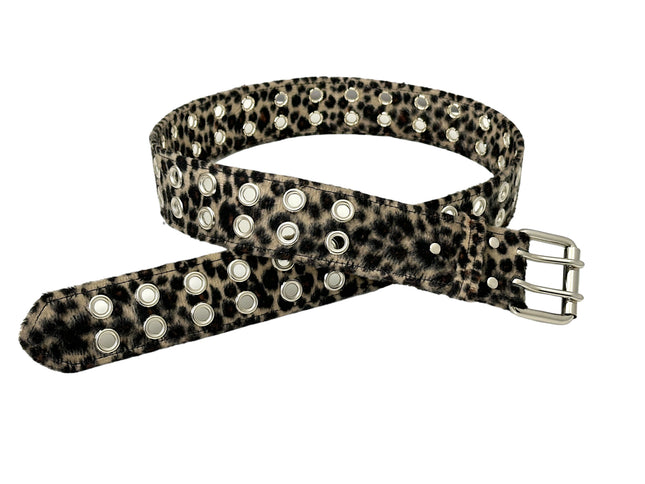 BT145L-BROWN LEOPARD FUZZY  2 ROW GROMMET EYELET CARPENTER BELT