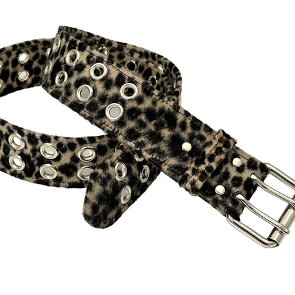 BT145L-BROWN LEOPARD FUZZY  2 ROW GROMMET EYELET CARPENTER BELT