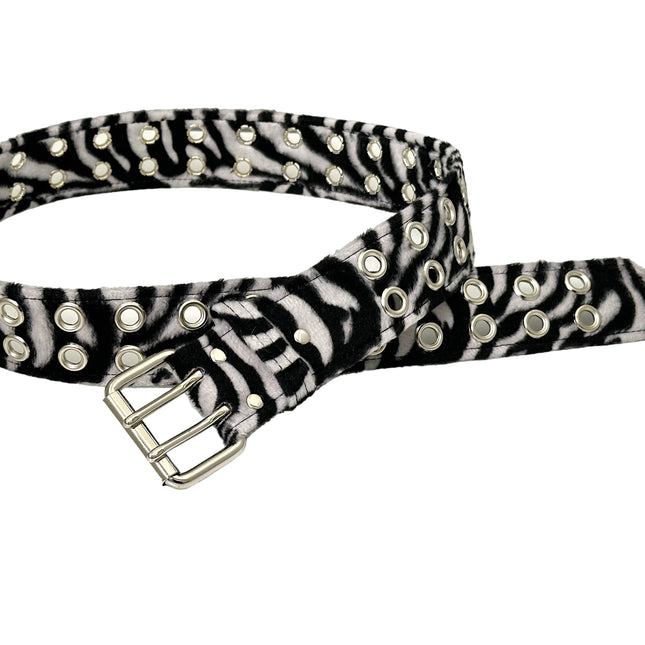 BT145L-ZEBRA LEOPARD FUZZY  2 ROW GROMMET EYELET CARPENTER BELT