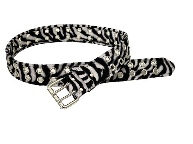 BT145L-ZEBRA LEOPARD FUZZY  2 ROW GROMMET EYELET CARPENTER BELT