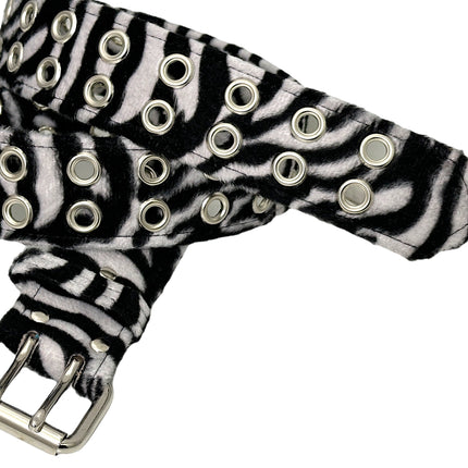 BT145L-ZEBRA LEOPARD FUZZY  2 ROW GROMMET EYELET CARPENTER BELT