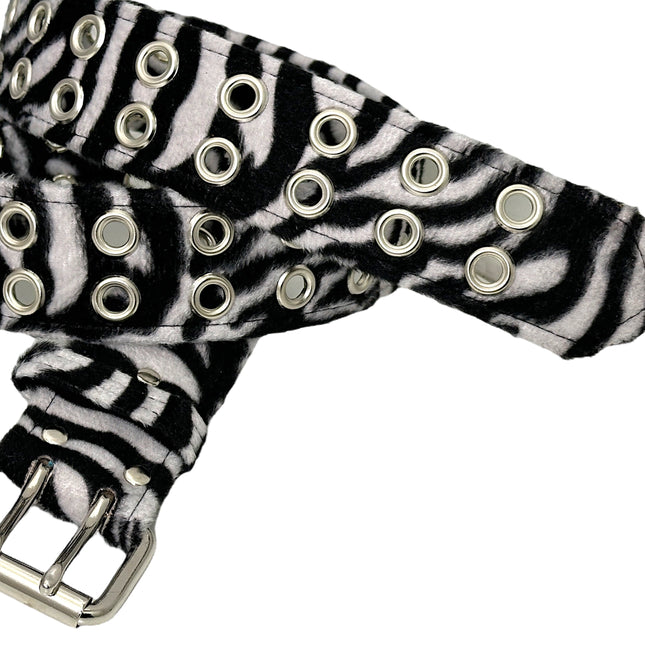 BT145L-ZEBRA LEOPARD FUZZY  2 ROW GROMMET EYELET CARPENTER BELT