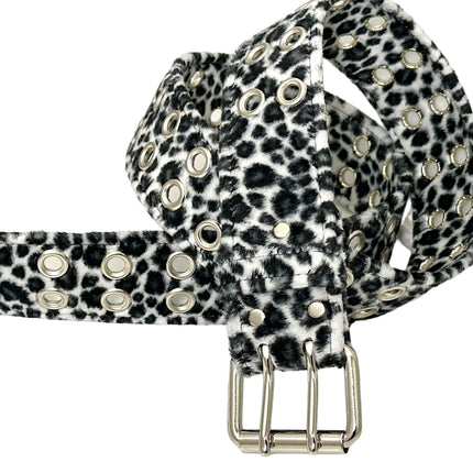 BT145L-WHITE LEOPARD FUZZY  2 ROW GROMMET EYELET CARPENTER BELT