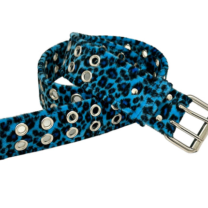 BT145L-BLUE LEOPARD FUZZY  2 ROW GROMMET EYELET CARPENTER BELT