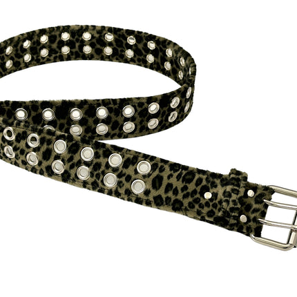 BT145L-GRN LEOPARD FUZZY  2 ROW GROMMET EYELET CARPENTER BELT