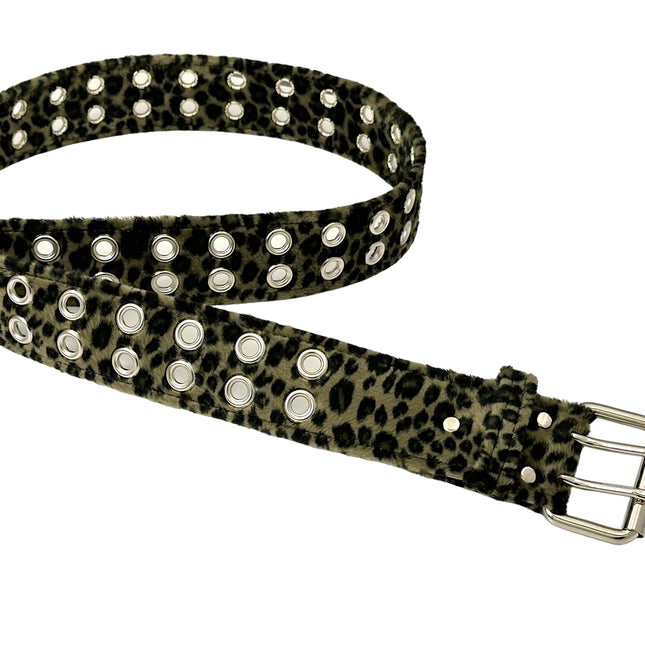 BT145L-GRN LEOPARD FUZZY  2 ROW GROMMET EYELET CARPENTER BELT