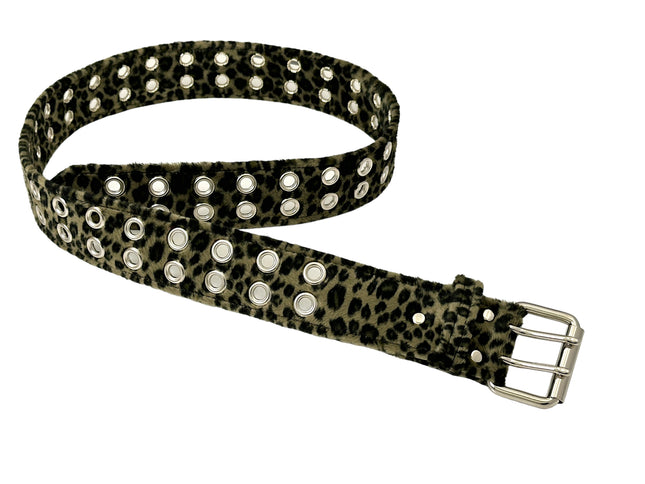 BT145L-GRN LEOPARD FUZZY  2 ROW GROMMET EYELET CARPENTER BELT