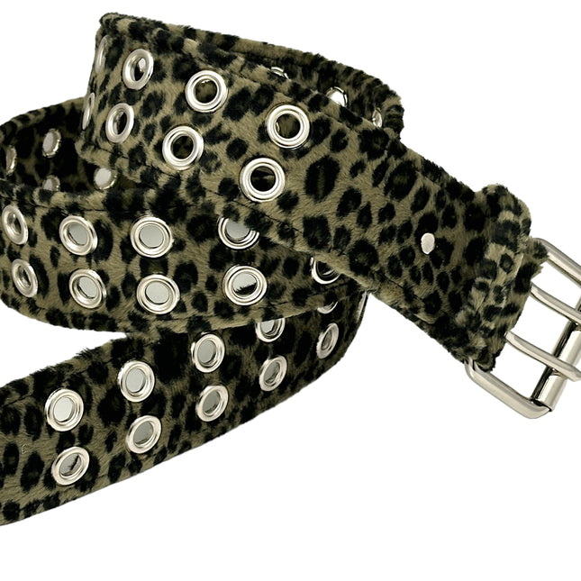 BT145L-GRN LEOPARD FUZZY  2 ROW GROMMET EYELET CARPENTER BELT
