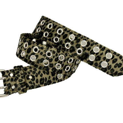 BT145L-GRN LEOPARD FUZZY  2 ROW GROMMET EYELET CARPENTER BELT