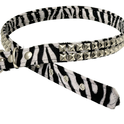 BT117L-ZEB ZEBRA FUZZY  2 ROW PYRAMID STUDDED  BELT