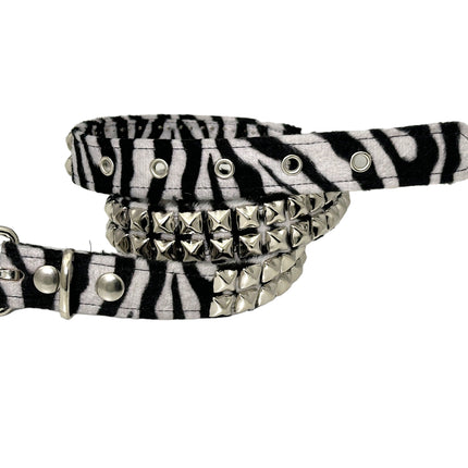 BT117L-ZEB ZEBRA FUZZY  2 ROW PYRAMID STUDDED  BELT