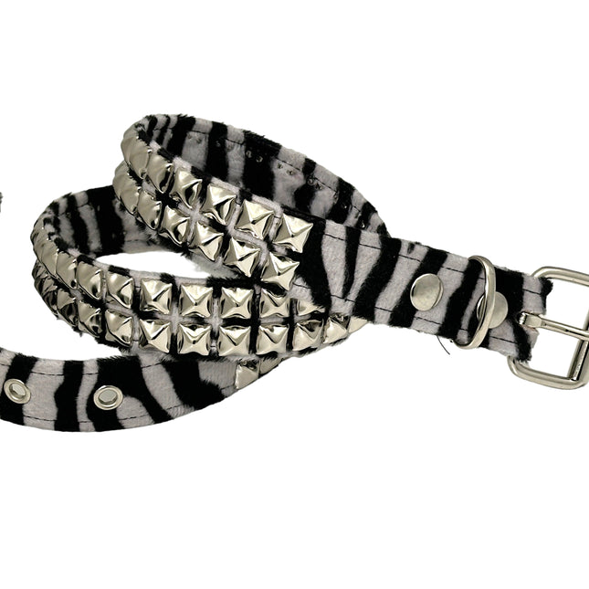 BT117L-ZEB ZEBRA FUZZY  2 ROW PYRAMID STUDDED  BELT
