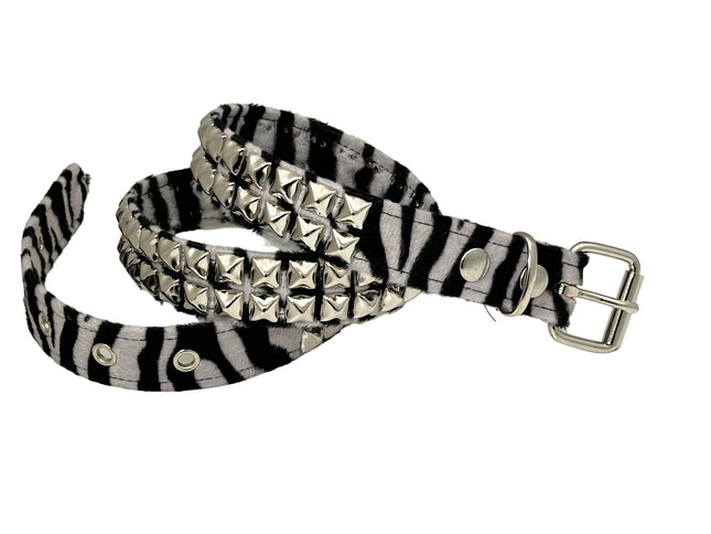 BT117L-ZEB ZEBRA FUZZY  2 ROW PYRAMID STUDDED  BELT