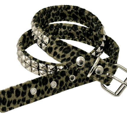BT117L-GRN LEOPARD GREEN 2 ROW PYRAMID STUDDED  BELT