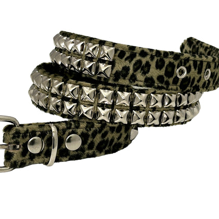 BT117L-GRN LEOPARD GREEN 2 ROW PYRAMID STUDDED  BELT