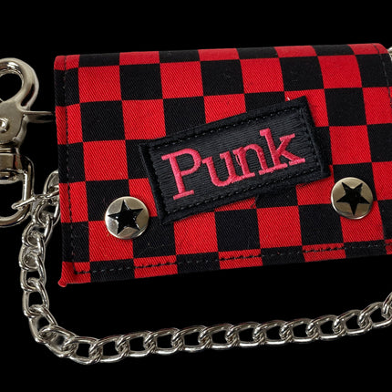 WCF202RD CHECKERED WALLET FABRIC OVER LEATHER TRIFOLD BIKER WALLET