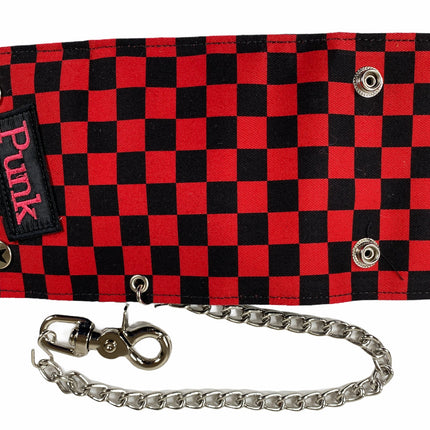 WCF202RD CHECKERED WALLET FABRIC OVER LEATHER TRIFOLD BIKER WALLET