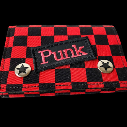 WCF202RD CHECKERED WALLET FABRIC OVER LEATHER TRIFOLD BIKER WALLET