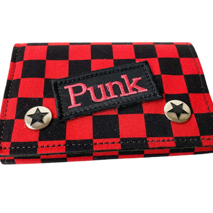 WCF202RD CHECKERED WALLET FABRIC OVER LEATHER TRIFOLD BIKER WALLET
