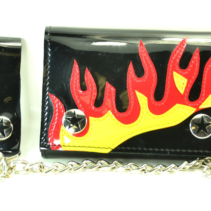 WFL101BLK FLAME PATCHED PATENT WALLET