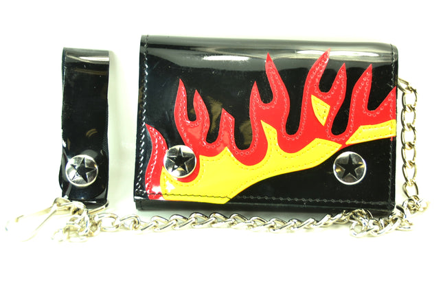 WFL101BLK FLAME PATCHED PATENT WALLET