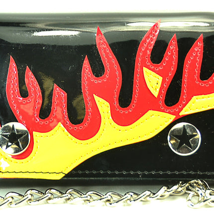 WFL101BLK FLAME PATCHED PATENT WALLET