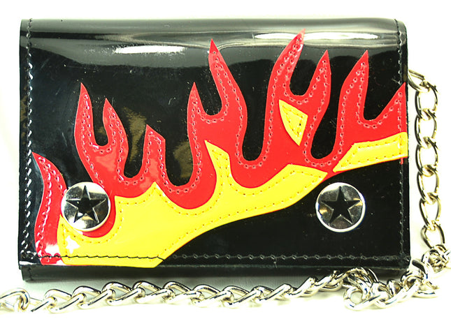WFL101BLK FLAME PATCHED PATENT WALLET