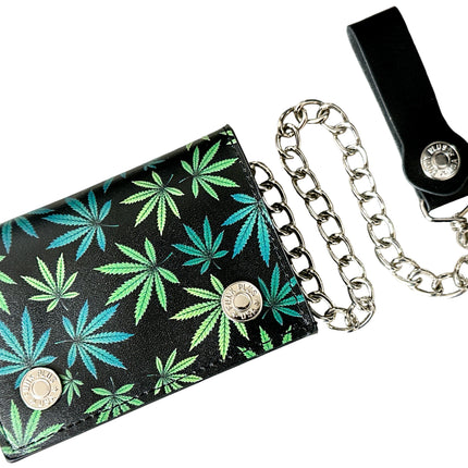 WP-LEAVES MARIJUANA WEED GANJA GENUINE  LEATHER WALLET