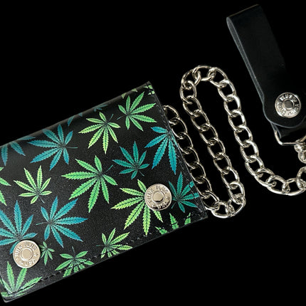WP-LEAVES MARIJUANA WEED GANJA GENUINE  LEATHER WALLET