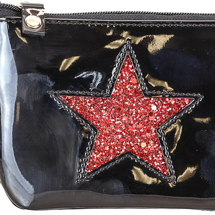 WST702BLK GLITTER STAR WALLET PURSE