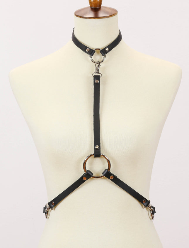 XH108L 3 CLASP HARNESS BLACK LEATHER