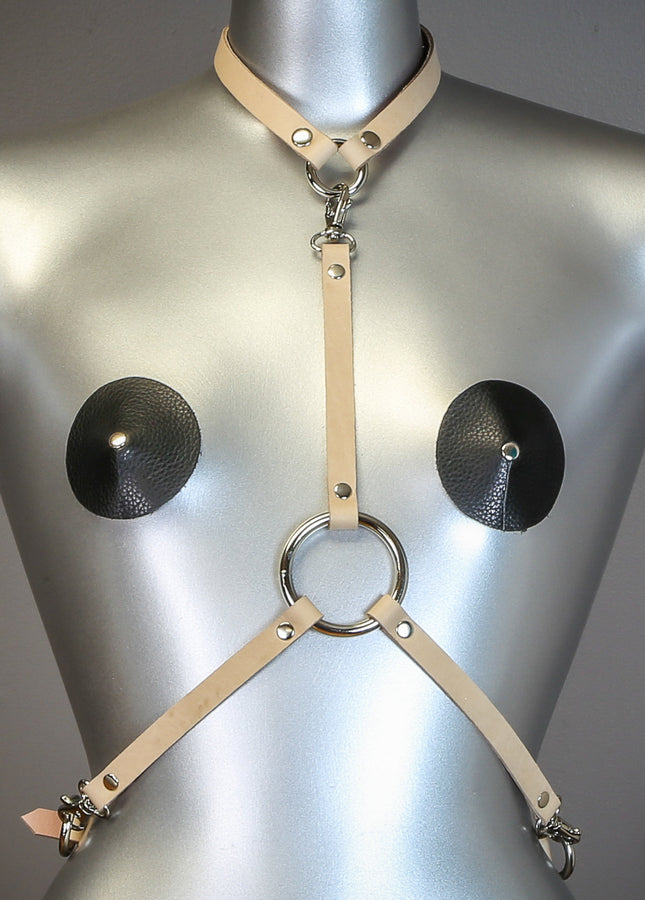 XH108L 3 CLASP HARNESS BLACK LEATHER
