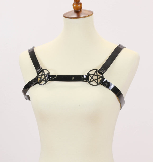 XH149VN-BS DOUBLE PENTAGRAM VINYL BULLDOG HARNESS FOR WOMEN