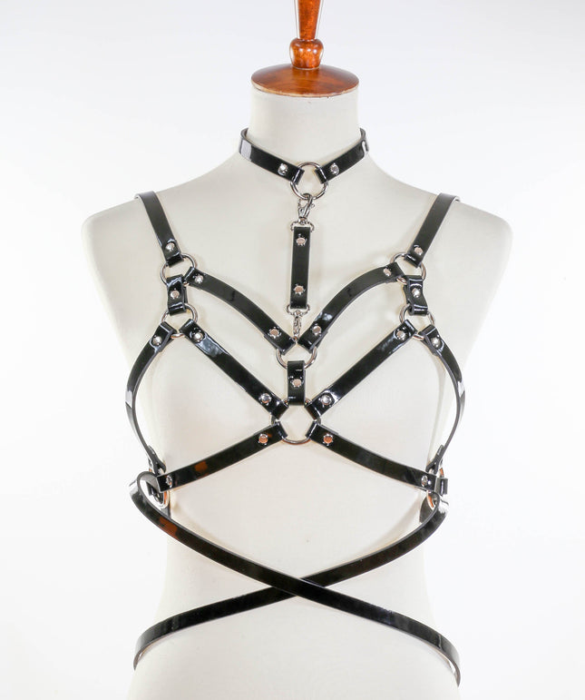 XH201P DOUBLE STRAP BRA HARNESS WITH CHOKER AND BELT