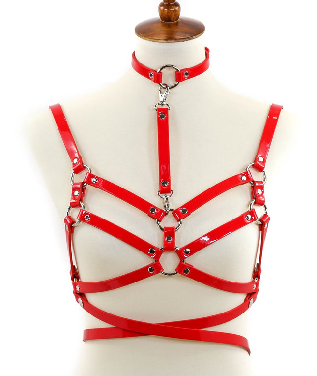 XH201P DOUBLE STRAP BRA HARNESS WITH CHOKER AND BELT