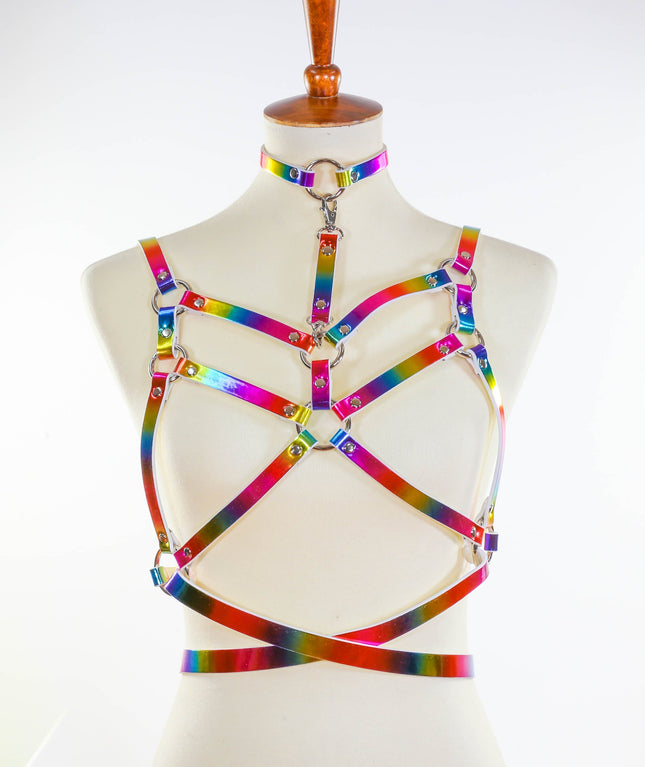 XH201RN DOUBLE STRAP BRA HARNESS WITH CHOKER AND BELT
