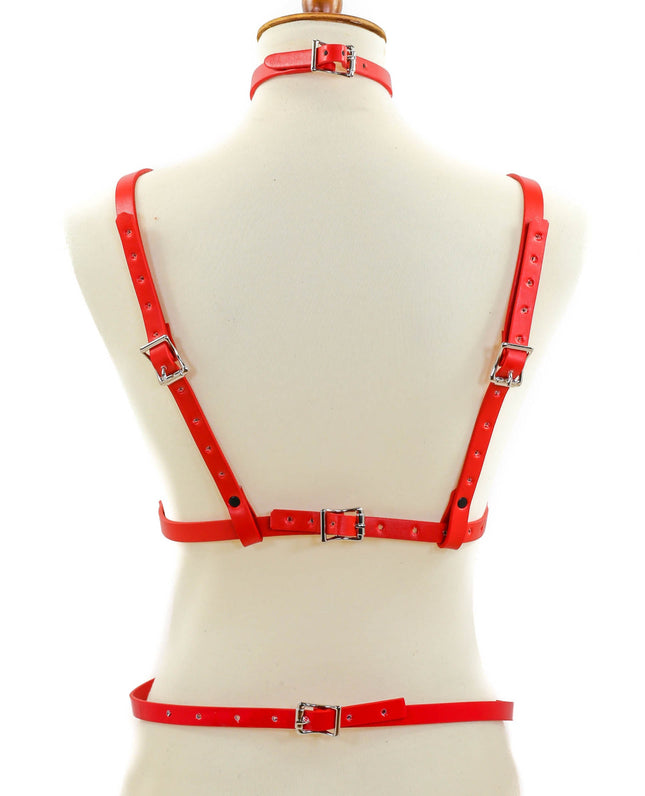 XH210RED MAT RED PENTAGRAM HARNESS WITH PENTA AND CHOKER