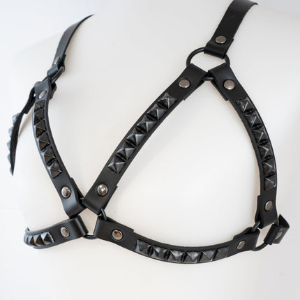 XH220-BS BLACK PYRAMID STUDDED BRA HARNESS