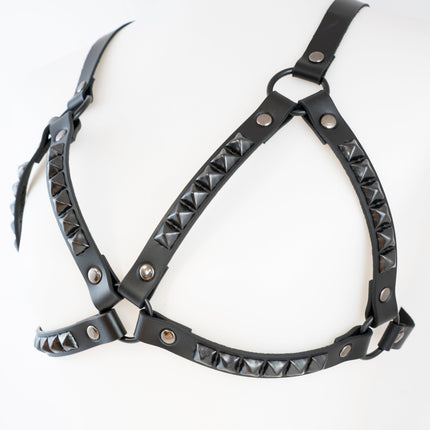 XH220-BS BLACK PYRAMID STUDDED BRA HARNESS