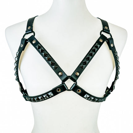 XH220-BS BLACK PYRAMID STUDDED BRA HARNESS